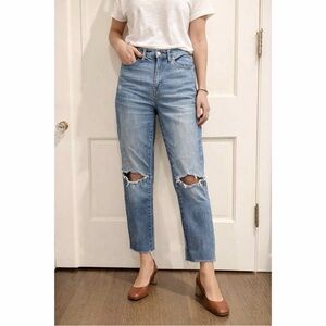 Madewell The High-Rise Slim  Boyjean Distressed Raw Hem Medium Wash Jeans 29